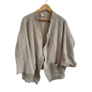 Nap 100% Cashmere Ribbed Cardigan Oatmeal Beige Open Front Oversized Medium